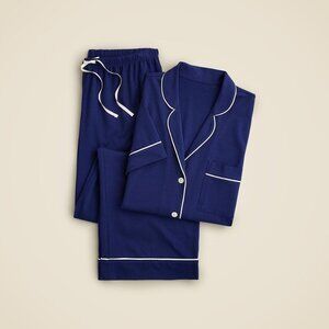 NWT J.Crew Dreamy cotton-blend short-sleeve pant pajama set in dark evening - S